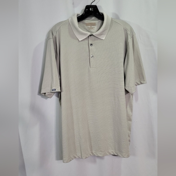 Other - Men's Light Gray Striped Short Sleeve 3 Button Polo Golf Shirt Size Medium GUC